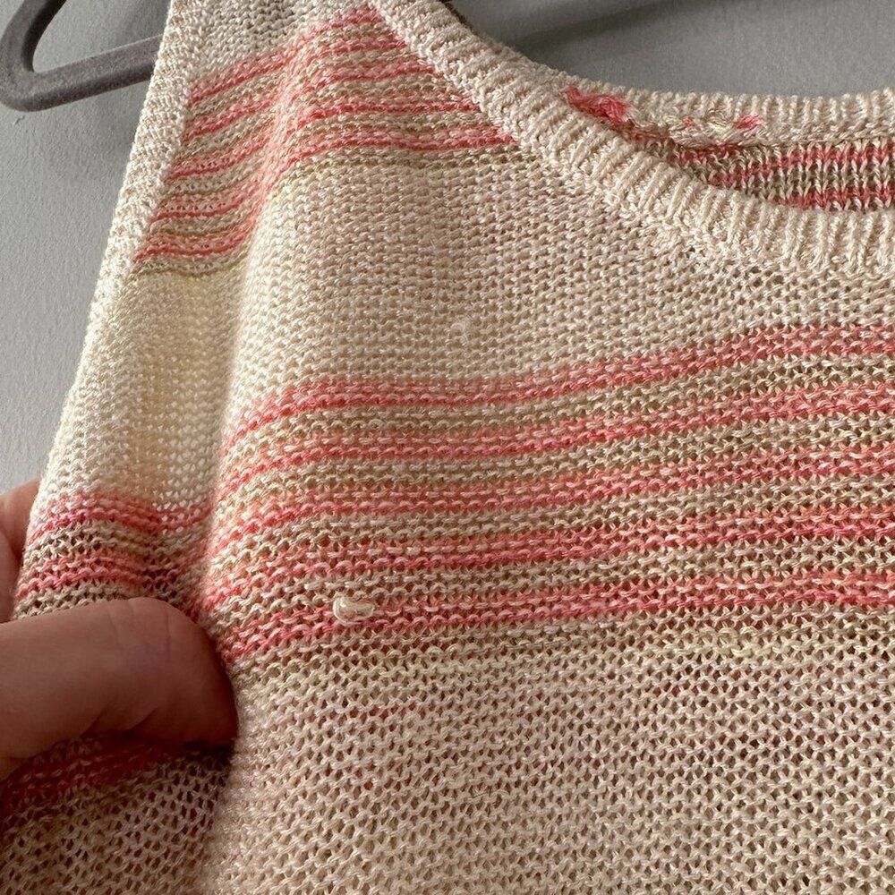 Y2K Linen Blend Sweater Tank Top XL Cream Old Navy Crochet Knit Stripe Boho Boxy - Picture 4 of 8